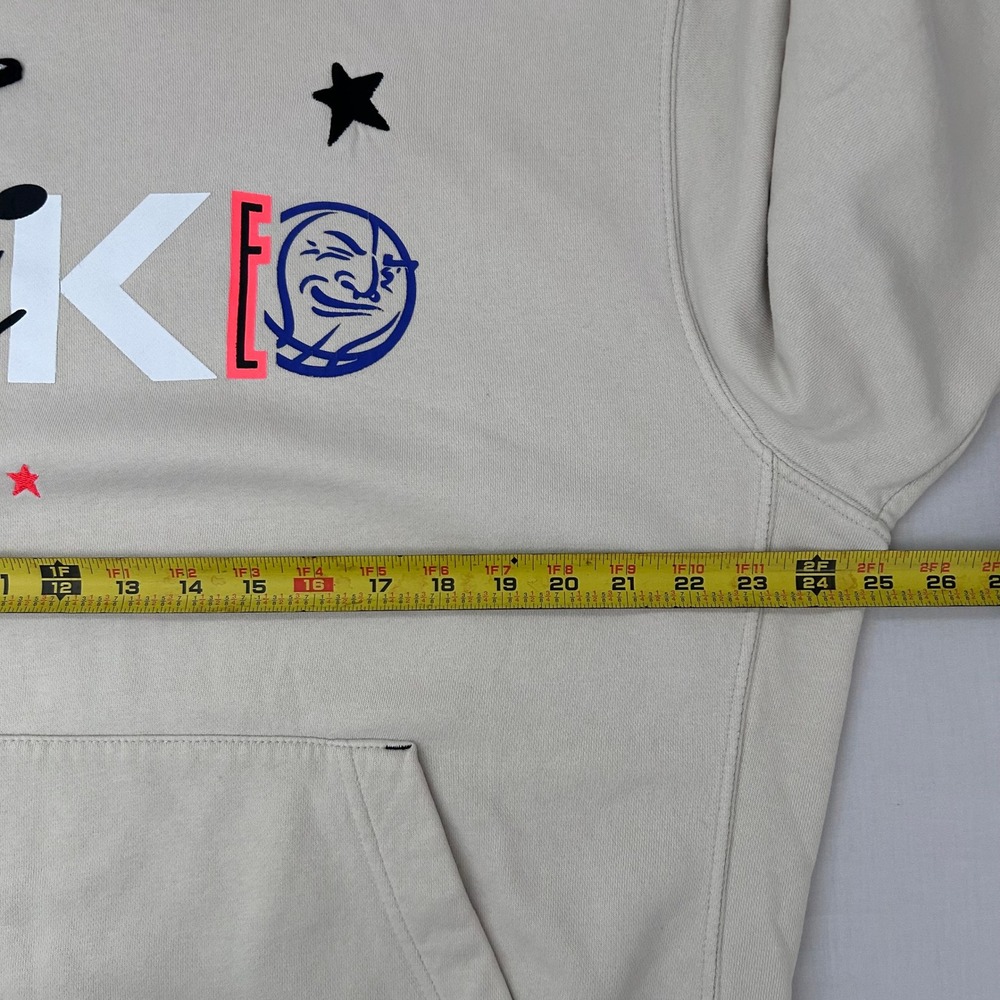 Nike Hoodie Mens L Cream Basketball Graphic Stars Pullover Sweatshirt Streetwear - Picture 8 of 10